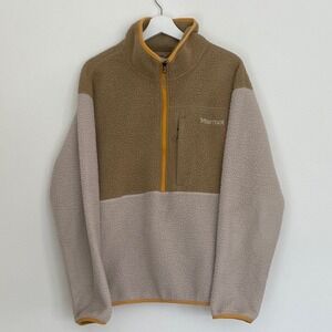 Marmot Mountain Works Sherpa Fleece Pullover Half Zip Tan Cream Mens Large